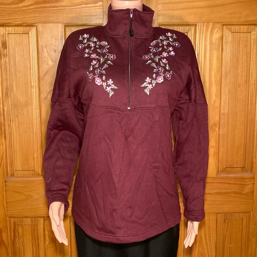 NWOT Bonnie Evans Sport Vintage 90s Top 1/4 Zip Long Sleeve Blouse Red M Medium